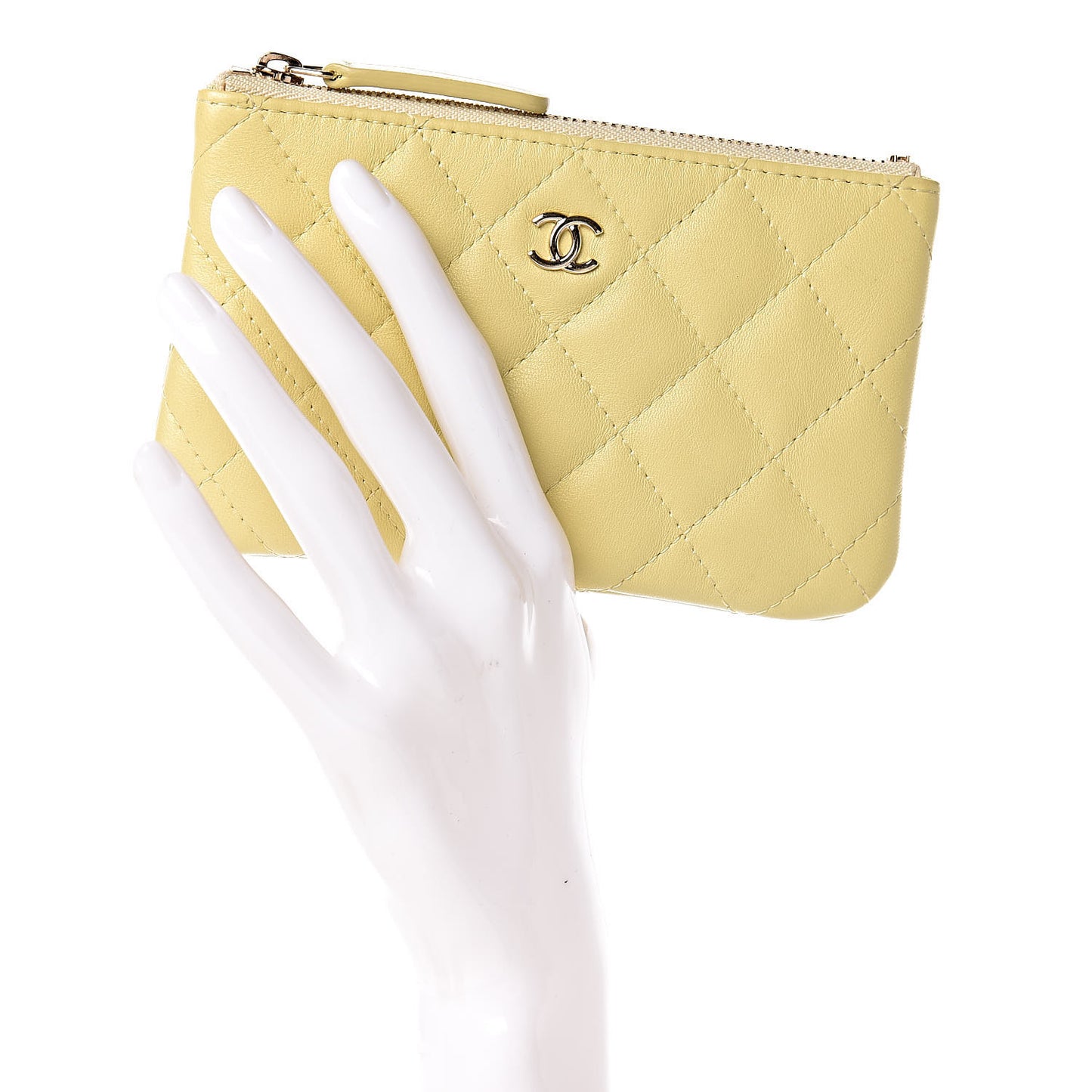 Lambskin Quilted Small Cosmetic Case Yellow