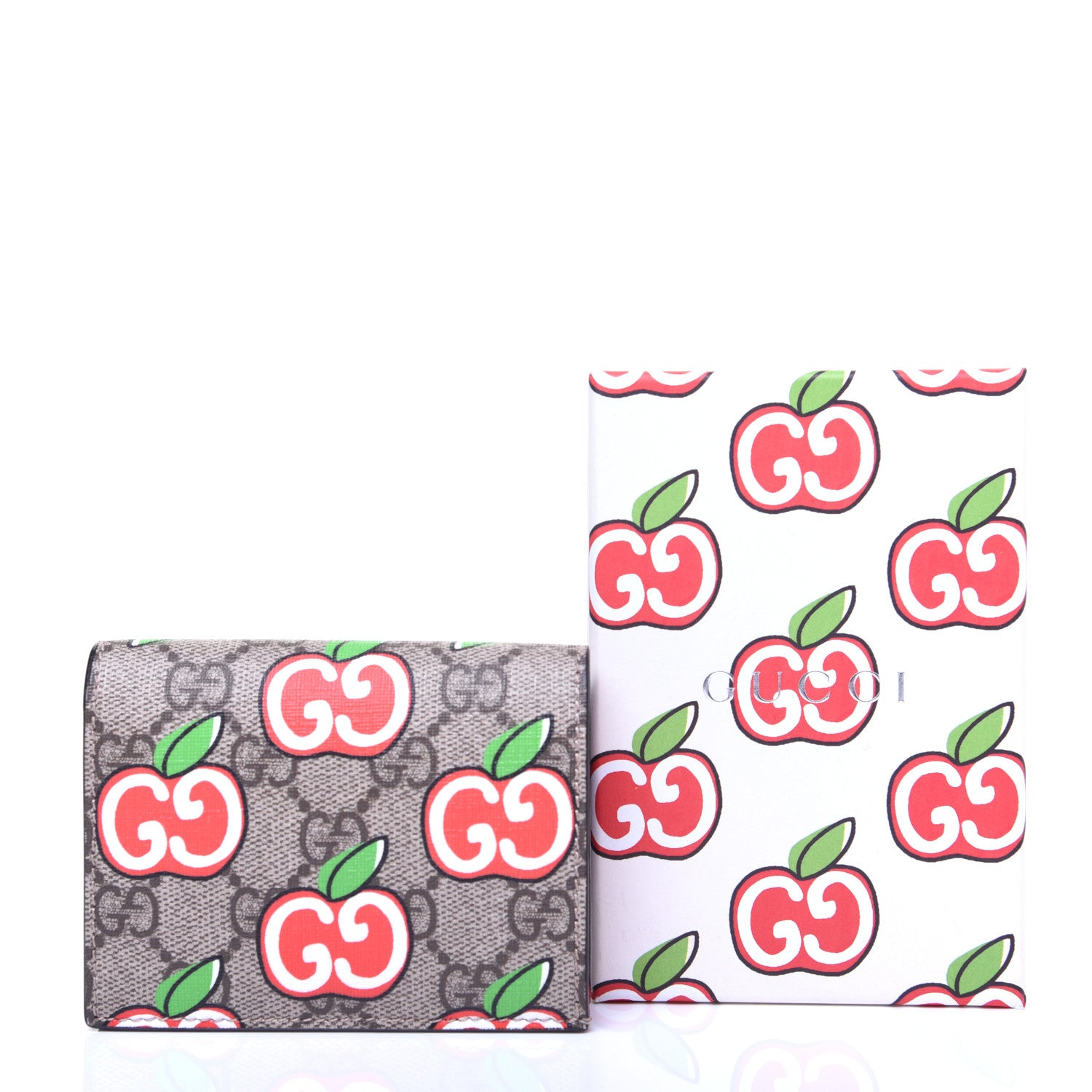 Gucci GG Supreme Monogram Apple Card Case Wallet Beige Multicolor Lobster Red 11 of 11