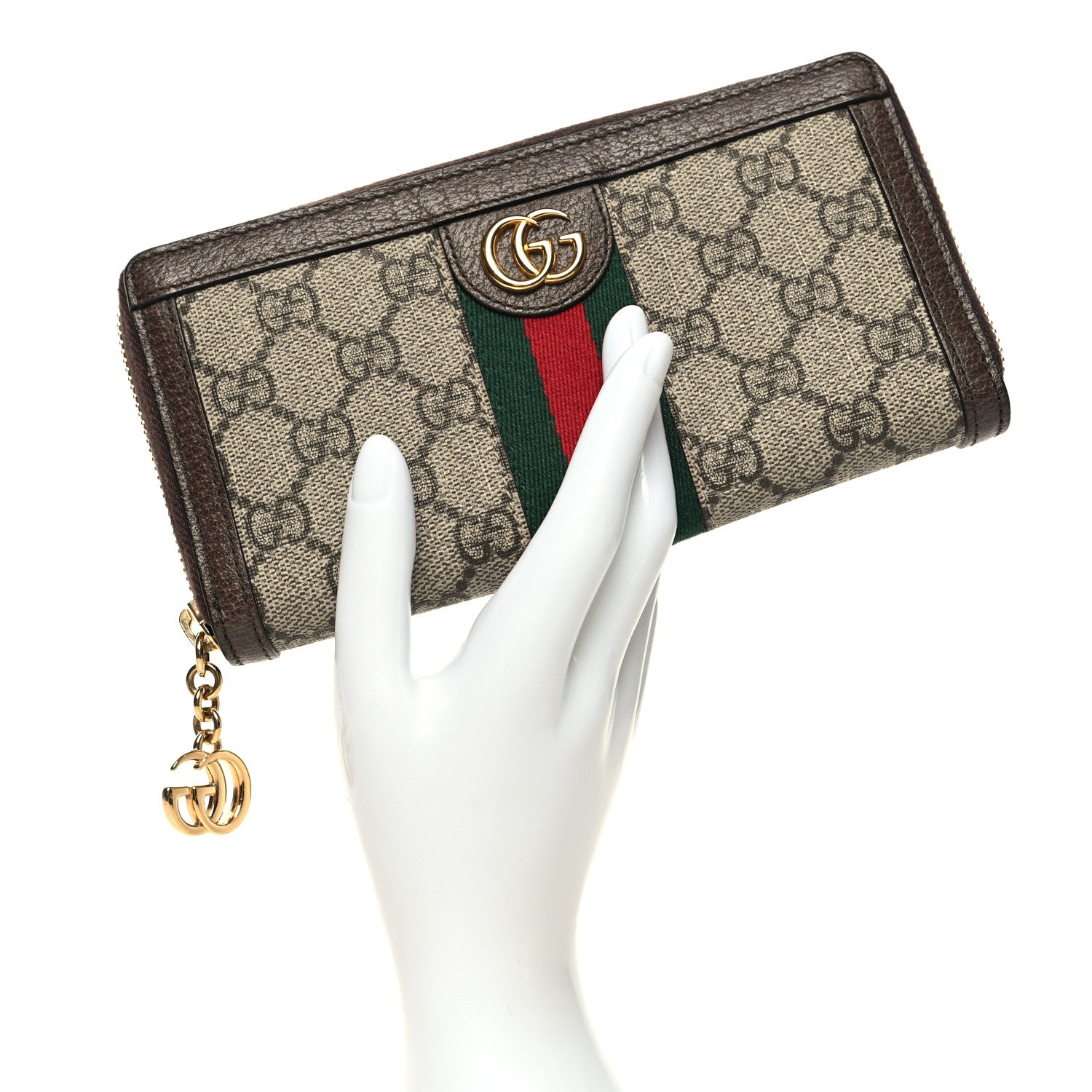 Gucci GG Supreme Monogram Web Ophidia Zip Around Wallet Brown 2 of 9