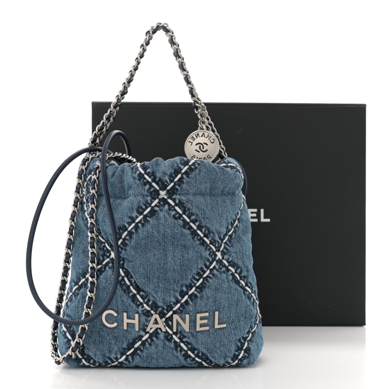 Chanel Denim Stitched Quilted Mini Chanel 22 Blue 11 of 11