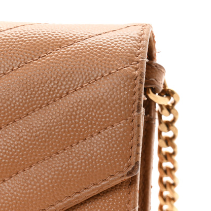 Saint Laurent Grain De Poudre Matelasse Chevron Monogram Chain Wallet Natural Dark 11 of 12