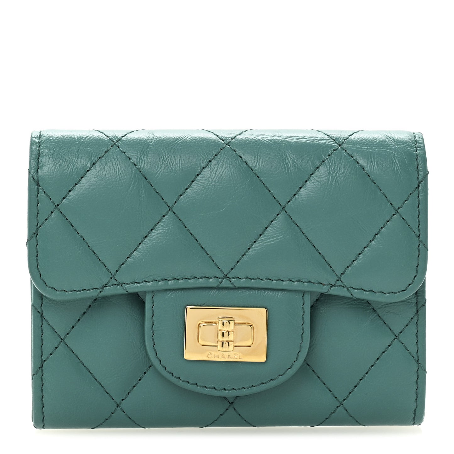 Aged Calfskin Quilted Reissue Card Holder Wallet Green