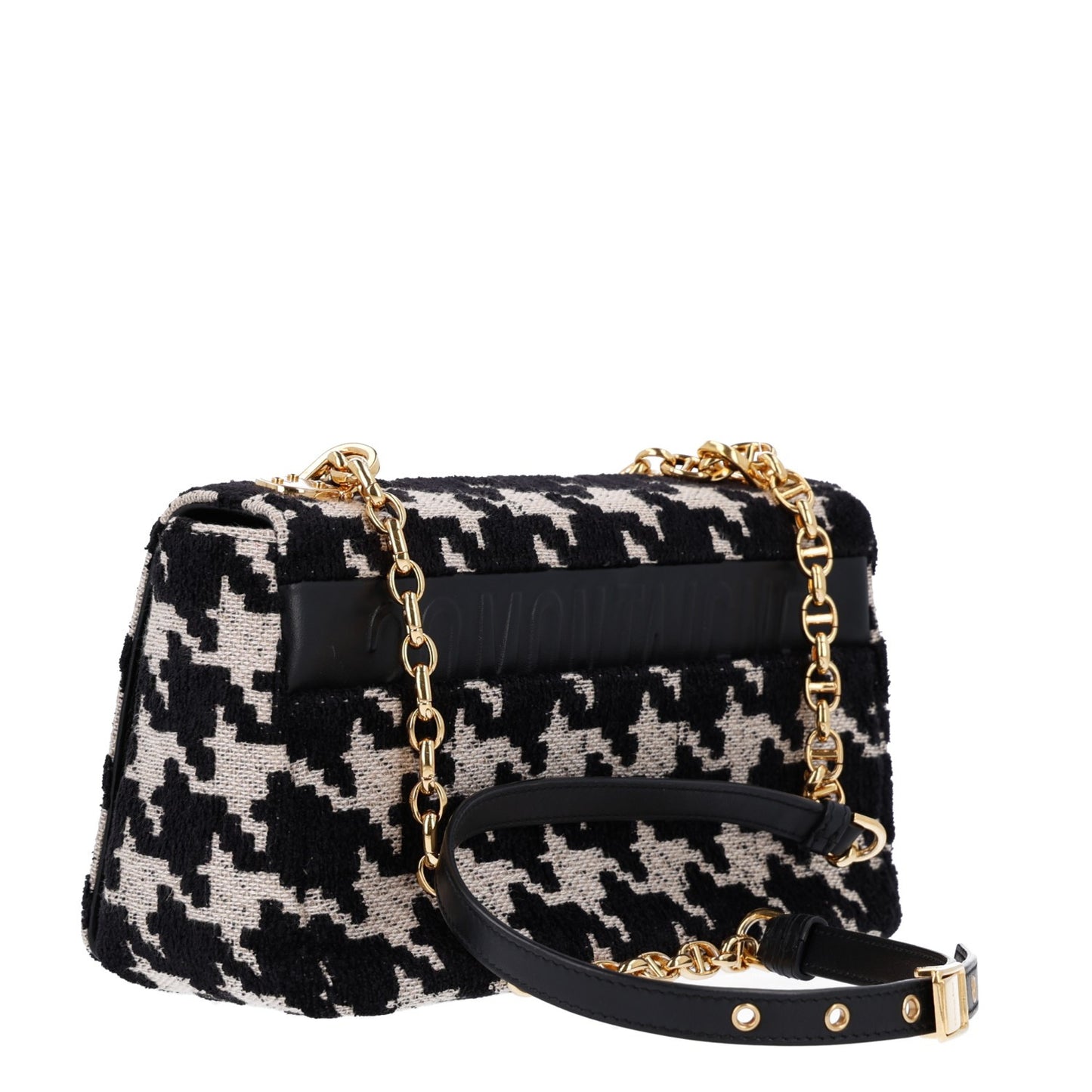 Technical Canvas Macro Houndstooth Medium Caro Bag Black White