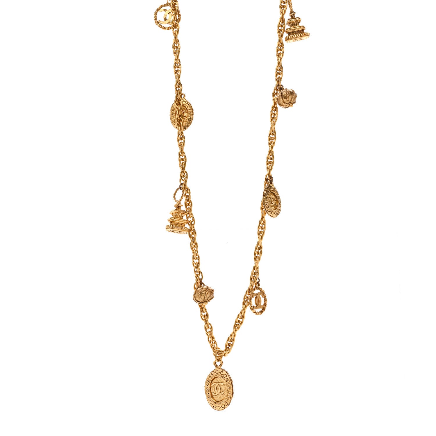Chanel Metal CC Medallion Charm Long Necklace Gold 1 of 6