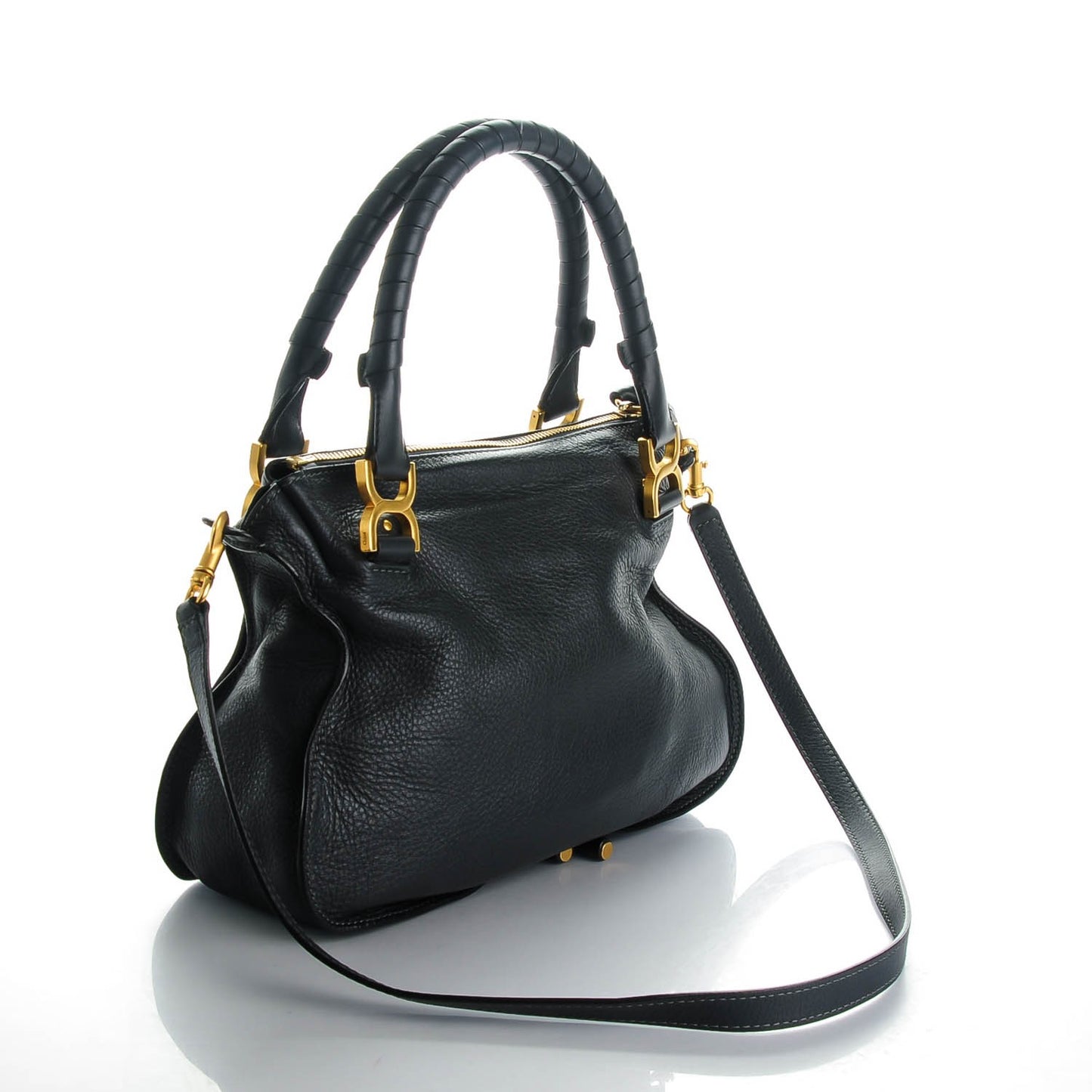 Calfskin Medium Marcie Satchel Black Bat