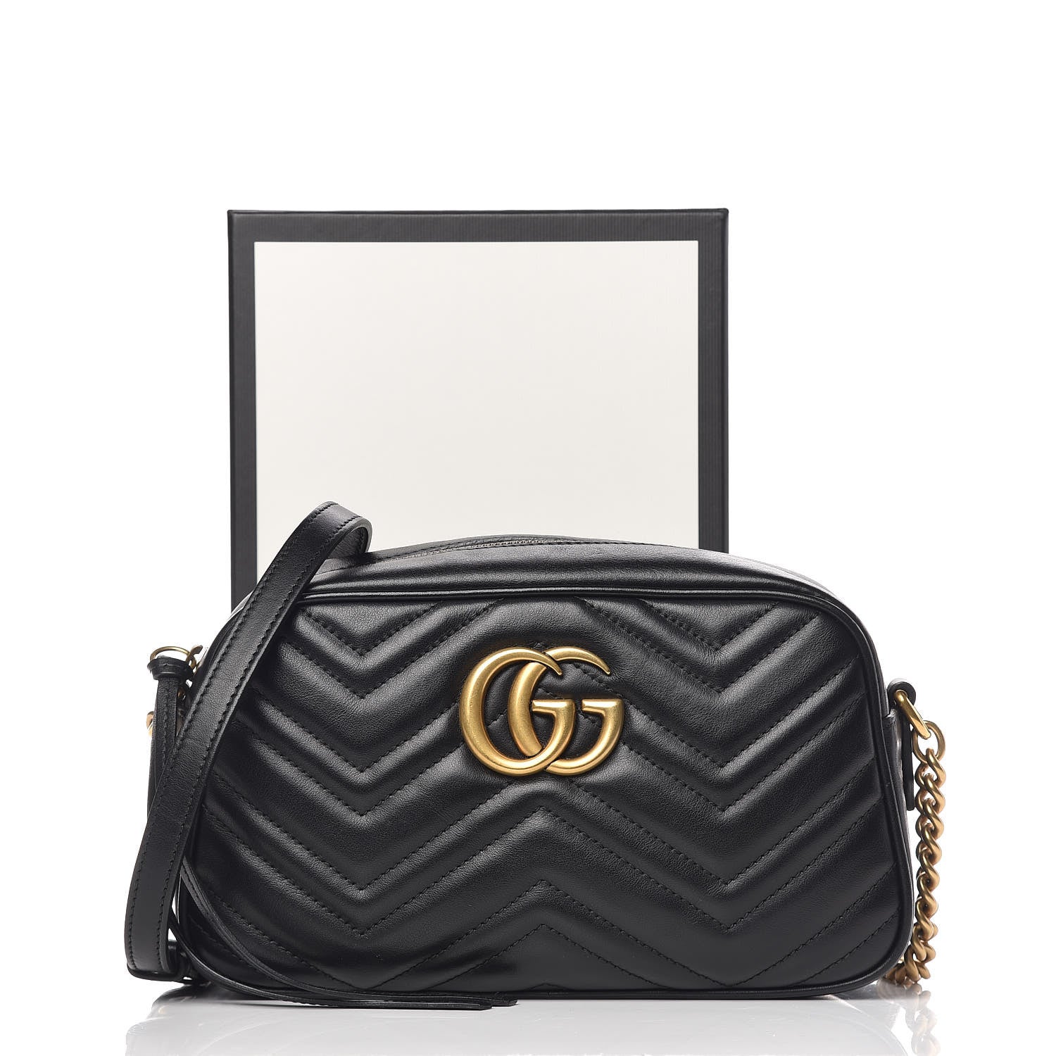 Gucci Calfskin Matelasse Small GG Marmont Chain Shoulder Bag Black 10 of 10