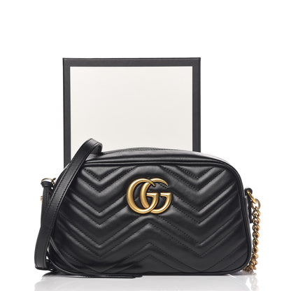 Gucci Calfskin Matelasse Small GG Marmont Chain Shoulder Bag Black 10 of 10