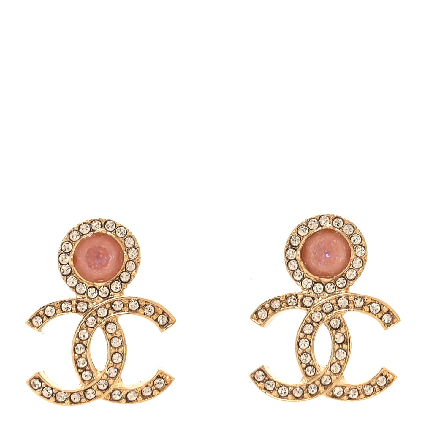 Metal Crystal Pearl CC Drop Earrings Pink Gold