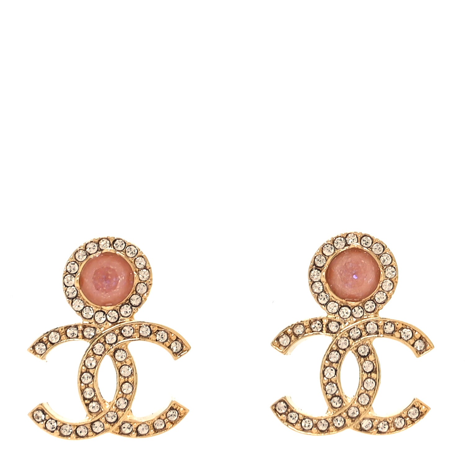 Chanel Metal Crystal Pearl CC Drop Earrings Pink Gold 1 of 5