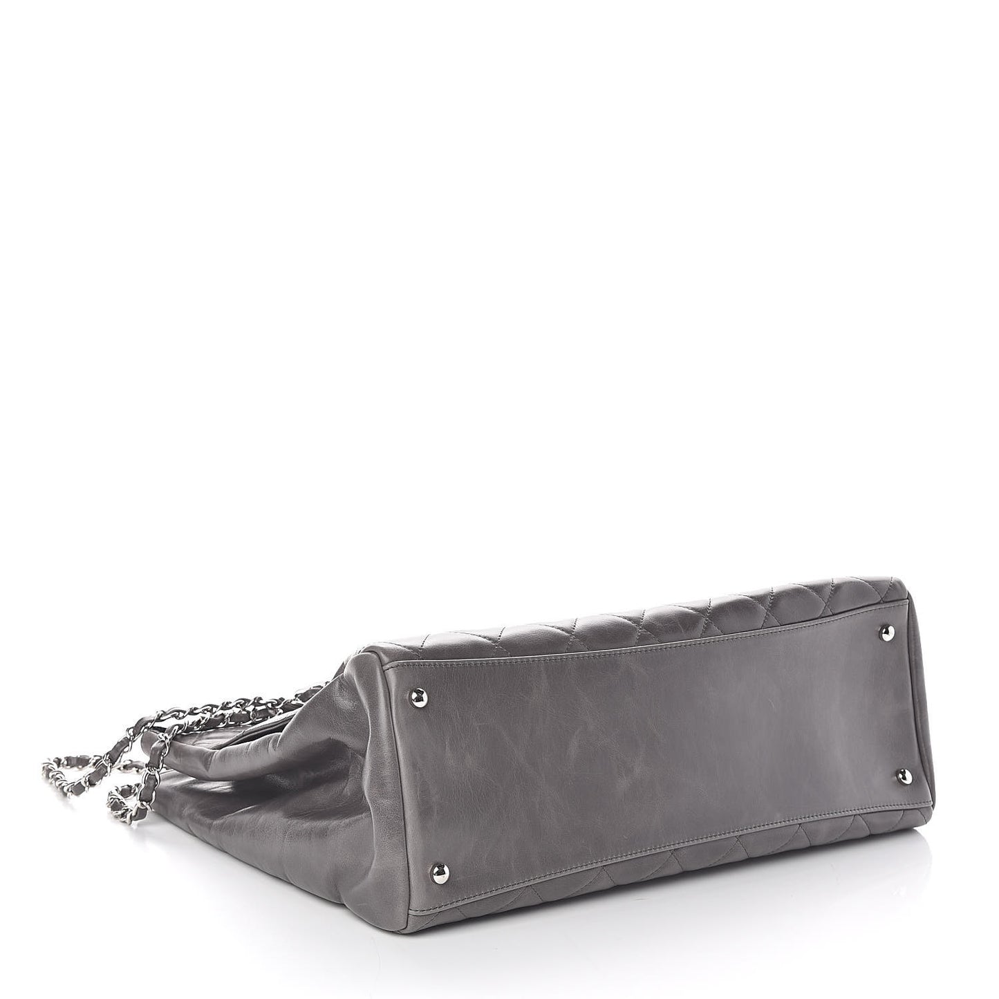 Glazed Calfskin Quilted Large CC Delivery Tote Grey