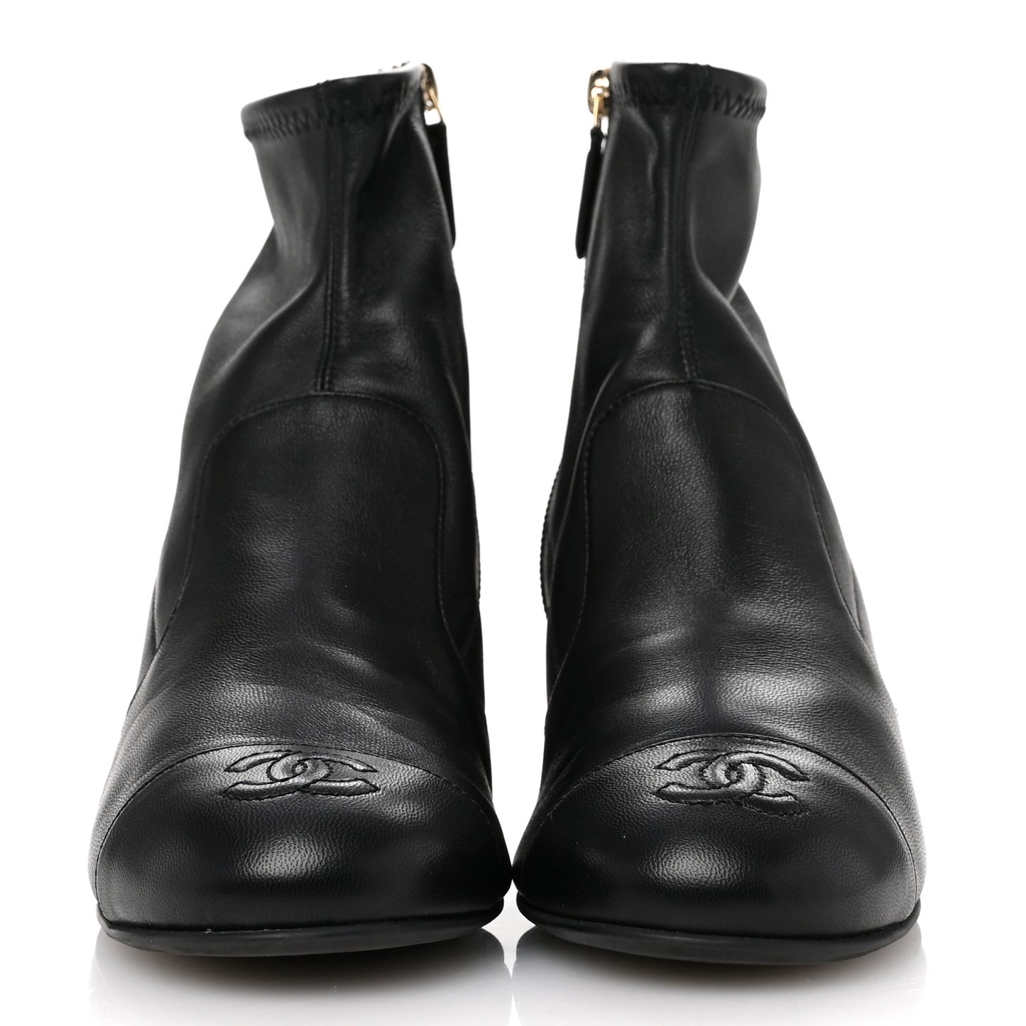 Stretch Lambskin Cap Toe CC Short Boots 37 Black