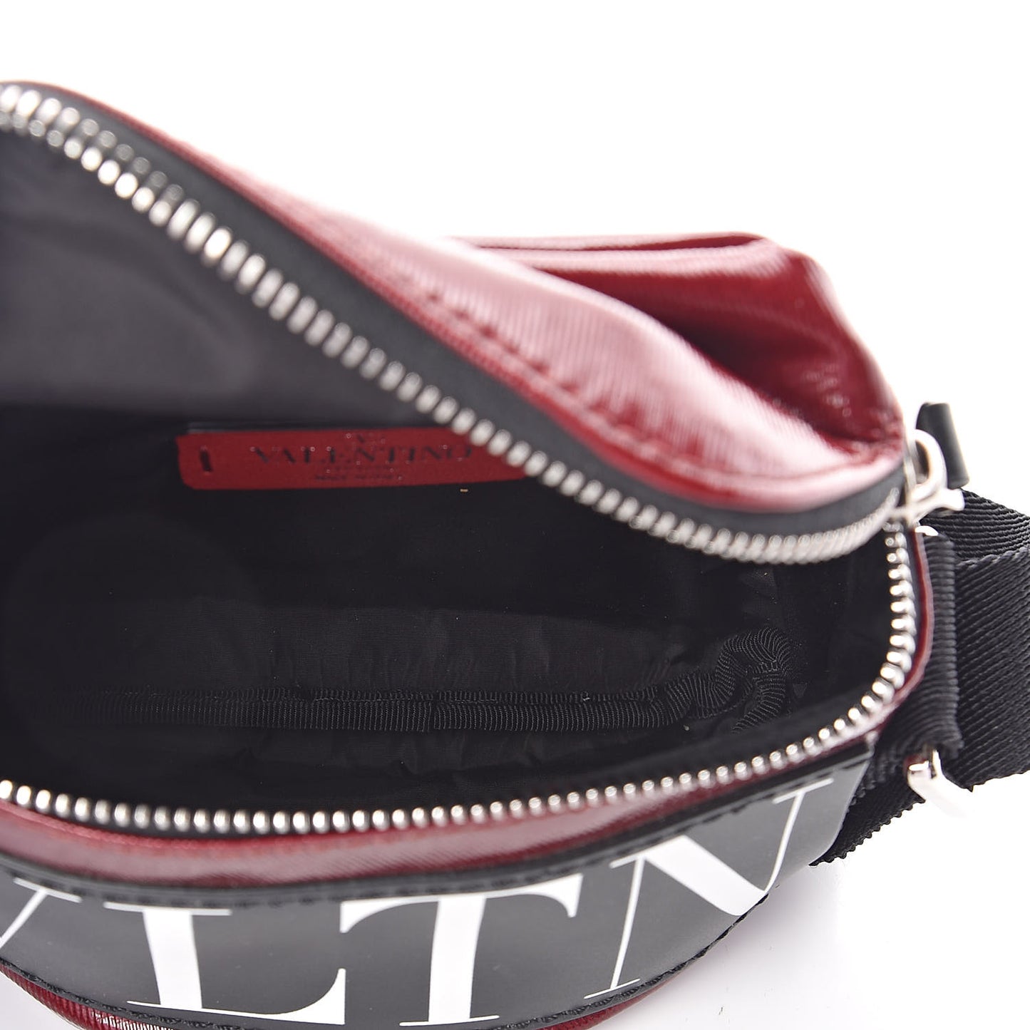 Shiny Coated Canvas VLTN Crossbody Dark Red