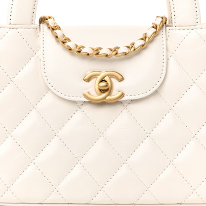 Chanel Shiny Aged Calfskin Quilted Nano Kelly Shopper White 8 of 10