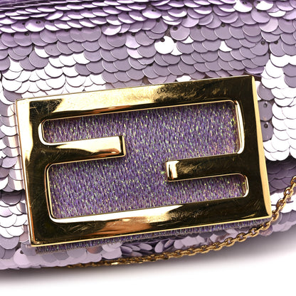 Fendi Sequin Paillettes Shiny Nappa Sex and the City Nano Maxi Buckle Baguette Charm Lilla 11 of 12