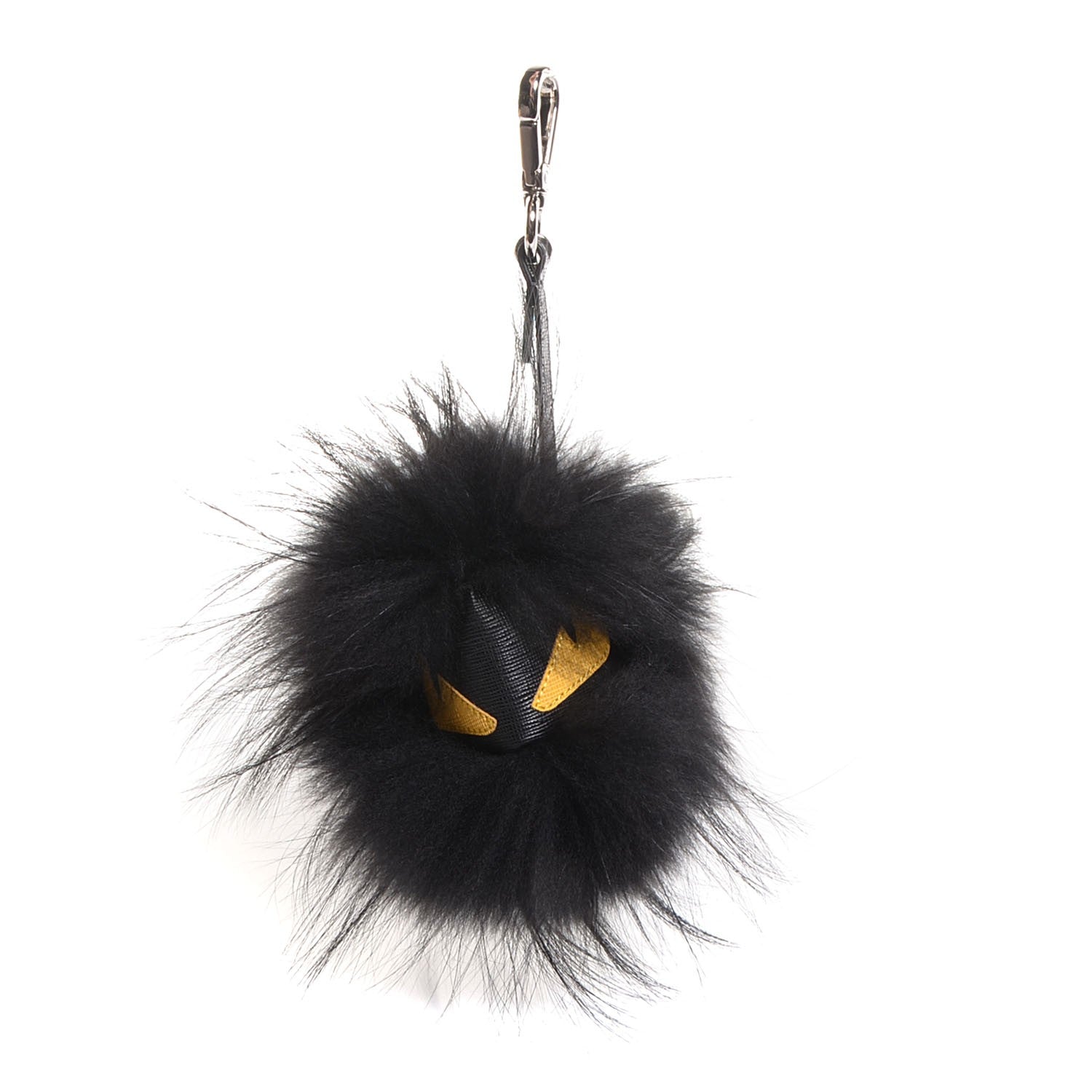 Fendi Vitello Elite Fox Fur Fusto Monster Bag Bug Charm Black Yellow 1 of 4