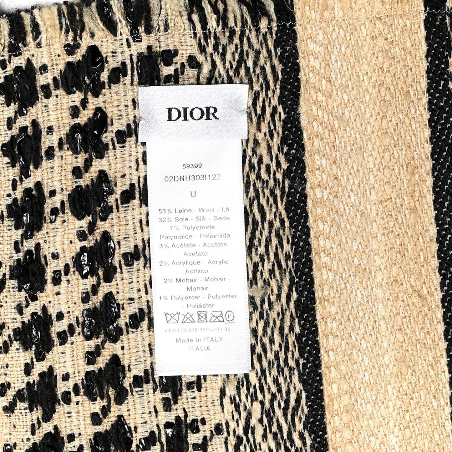 Wool Silk Houndstooth Fringe Scarf Beige Black