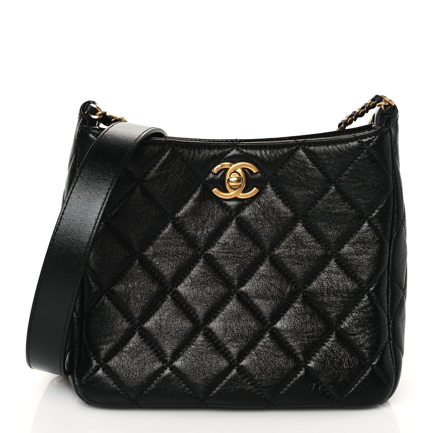 Lambskin Quilted Multi Chain Hobo Black