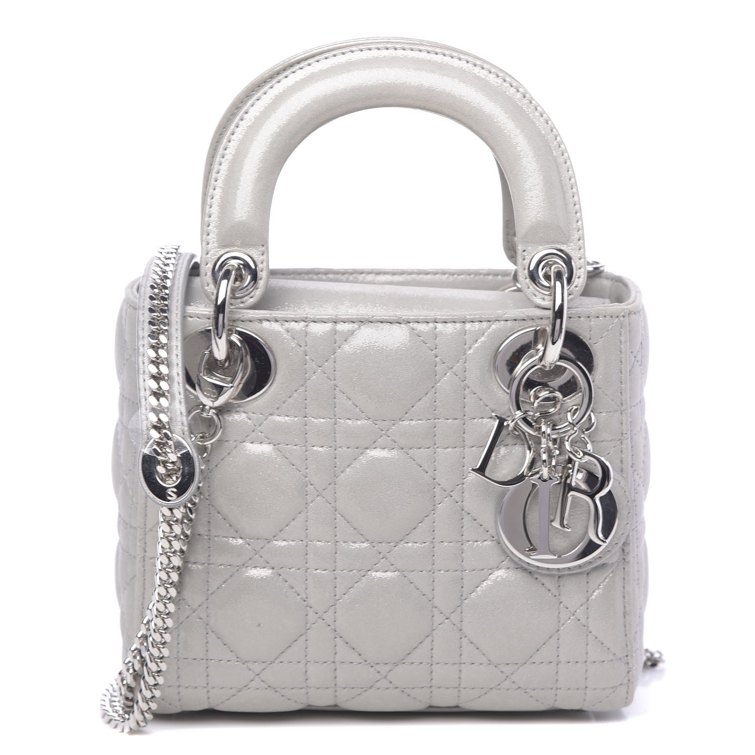 Christian Dior Metallic Lambskin Cannage Mini Lady Dior Silver 1 of 10