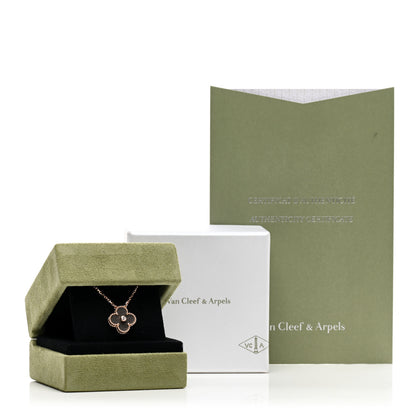 Van Cleef & Arpels 18K Rose Gold Diamond Silver Obsidian Vintage Alhambra Pendant Necklace 5 of 5