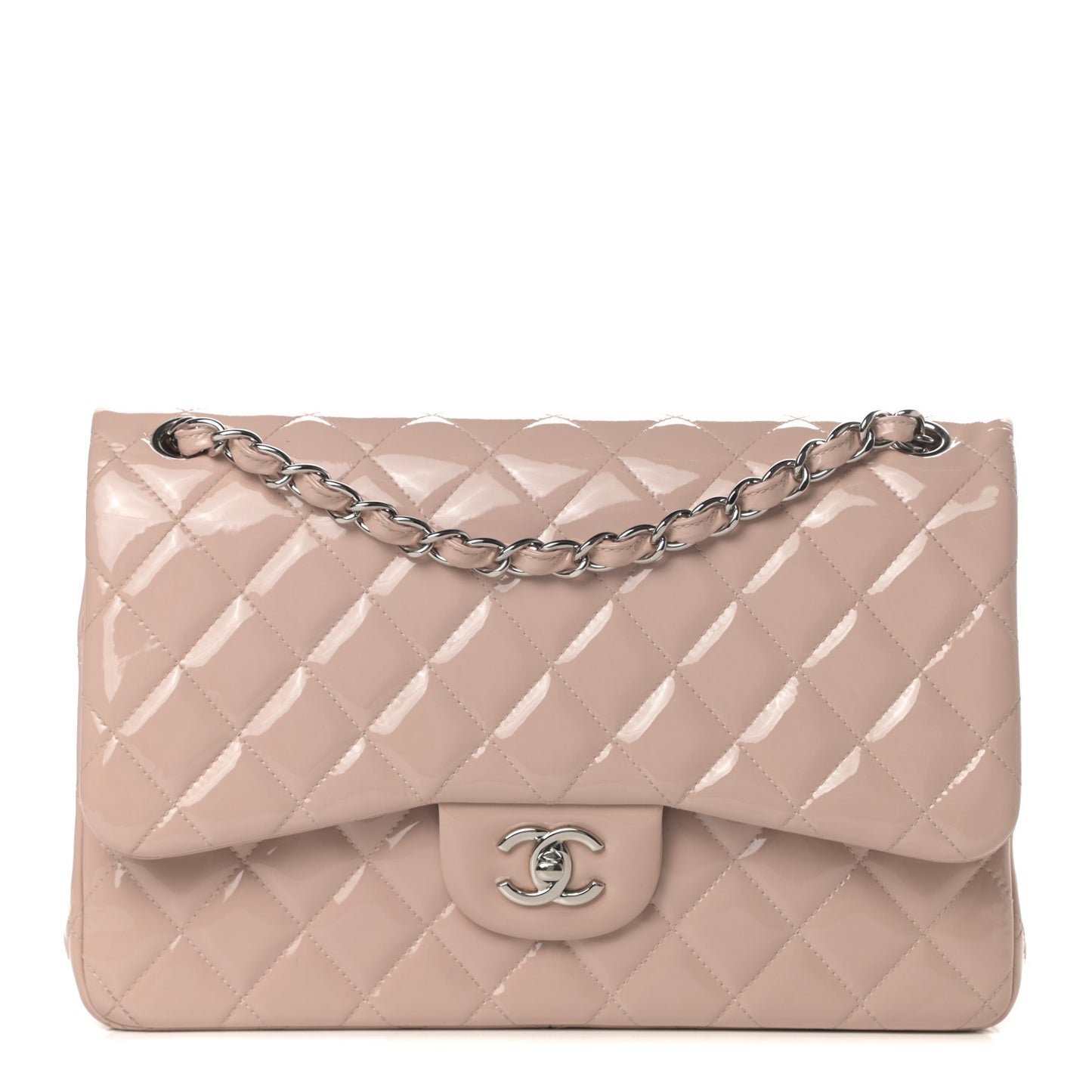 Patent Quilted Jumbo Double Flap Light Pink