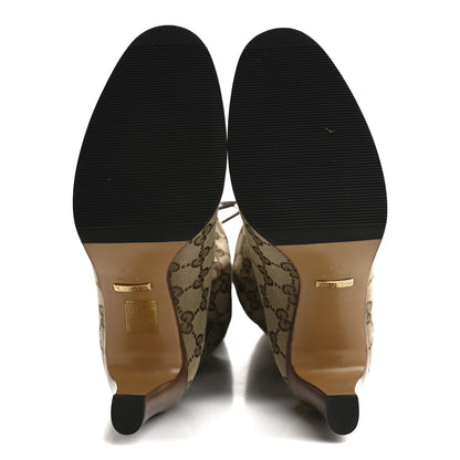Gucci Monogram Malaga Kid Lisa Mid Heel Boots 36 Beige Ebony 5 of 9