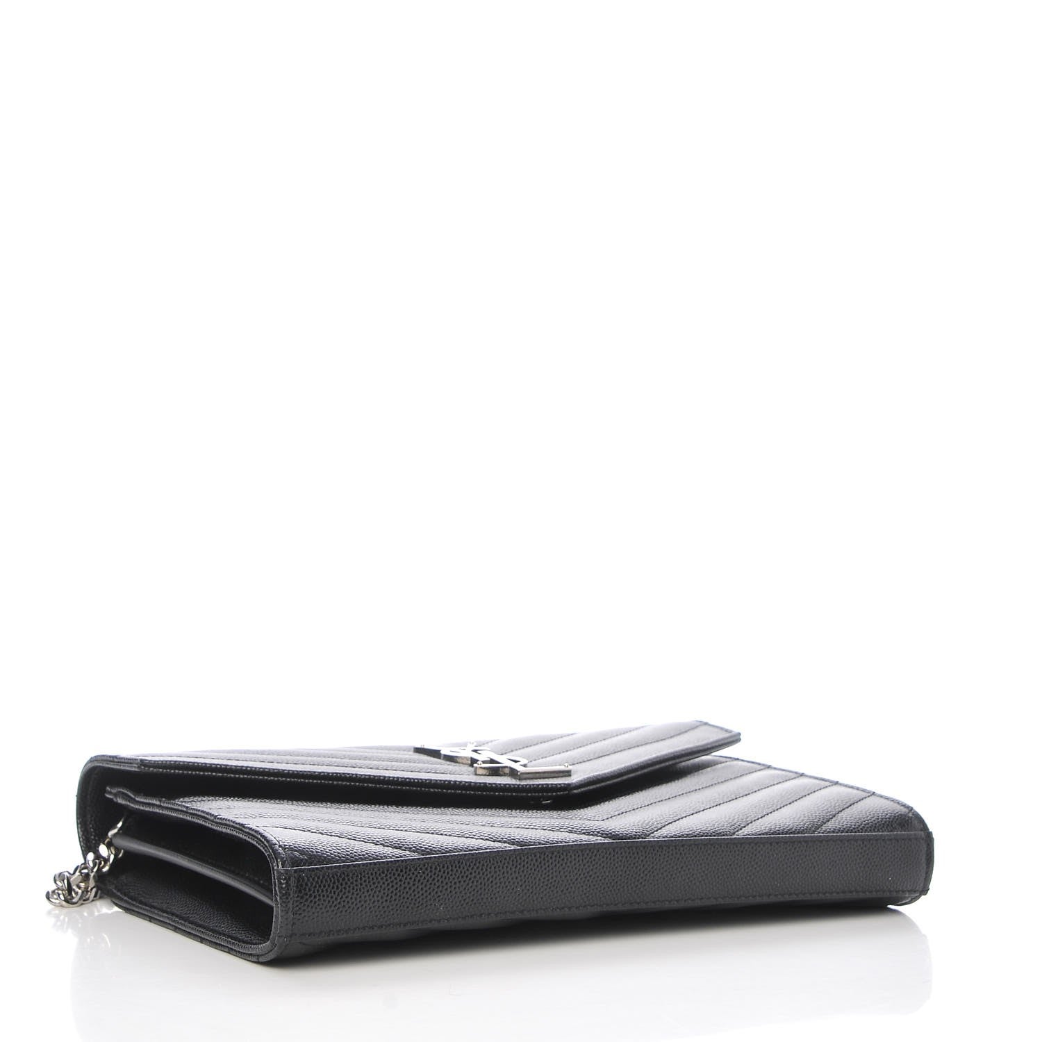 Saint Laurent Grain De Poudre Matelasse Chevron Monogram Chain Wallet Black 4 of 7