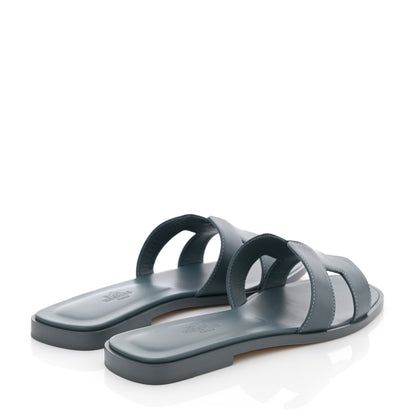 Hermes Box Calfskin Oran Sandals 38 Bleu Pinede 4 of 9