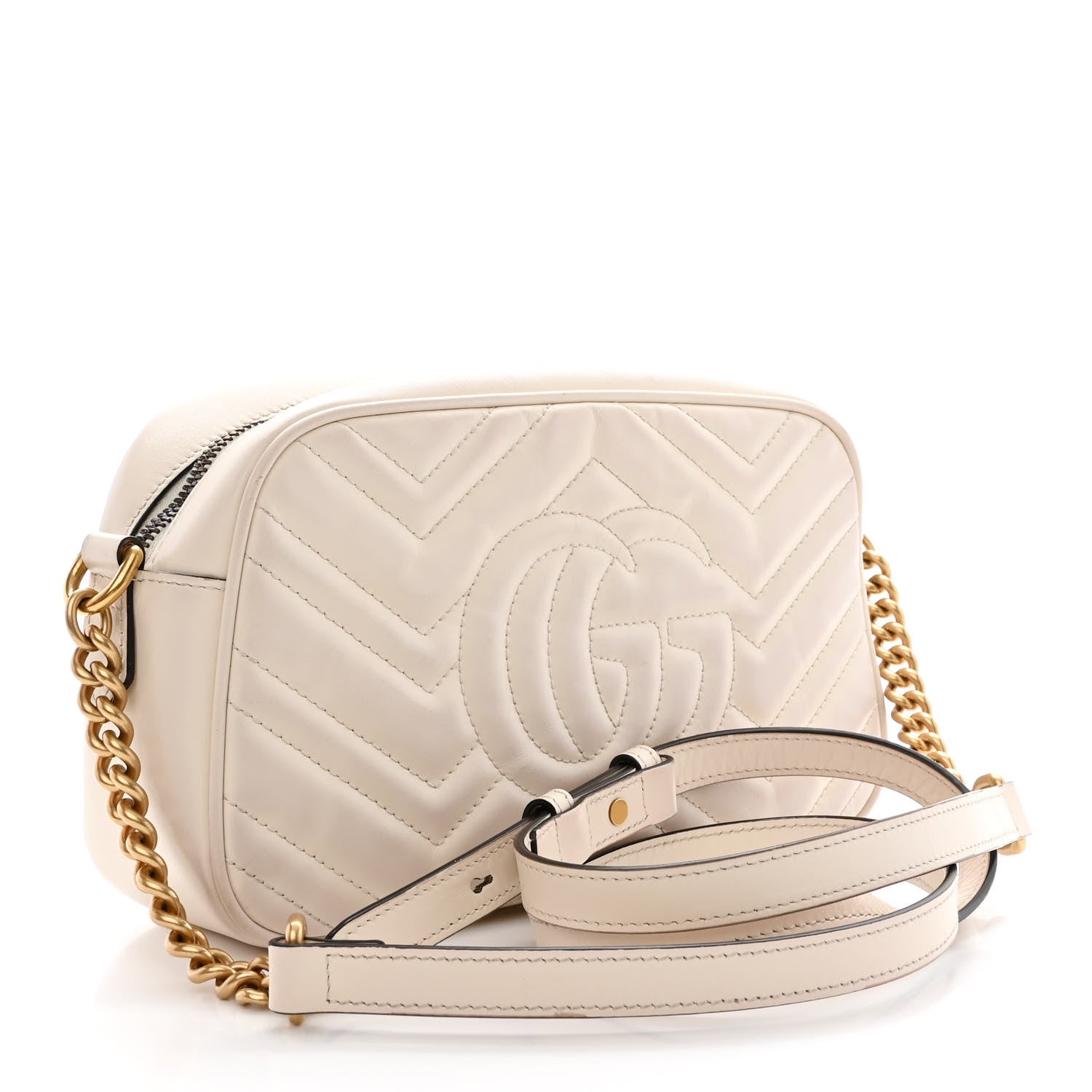 Gucci Calfskin Matelasse Small GG Marmont Chain Shoulder Bag White 3 of 11