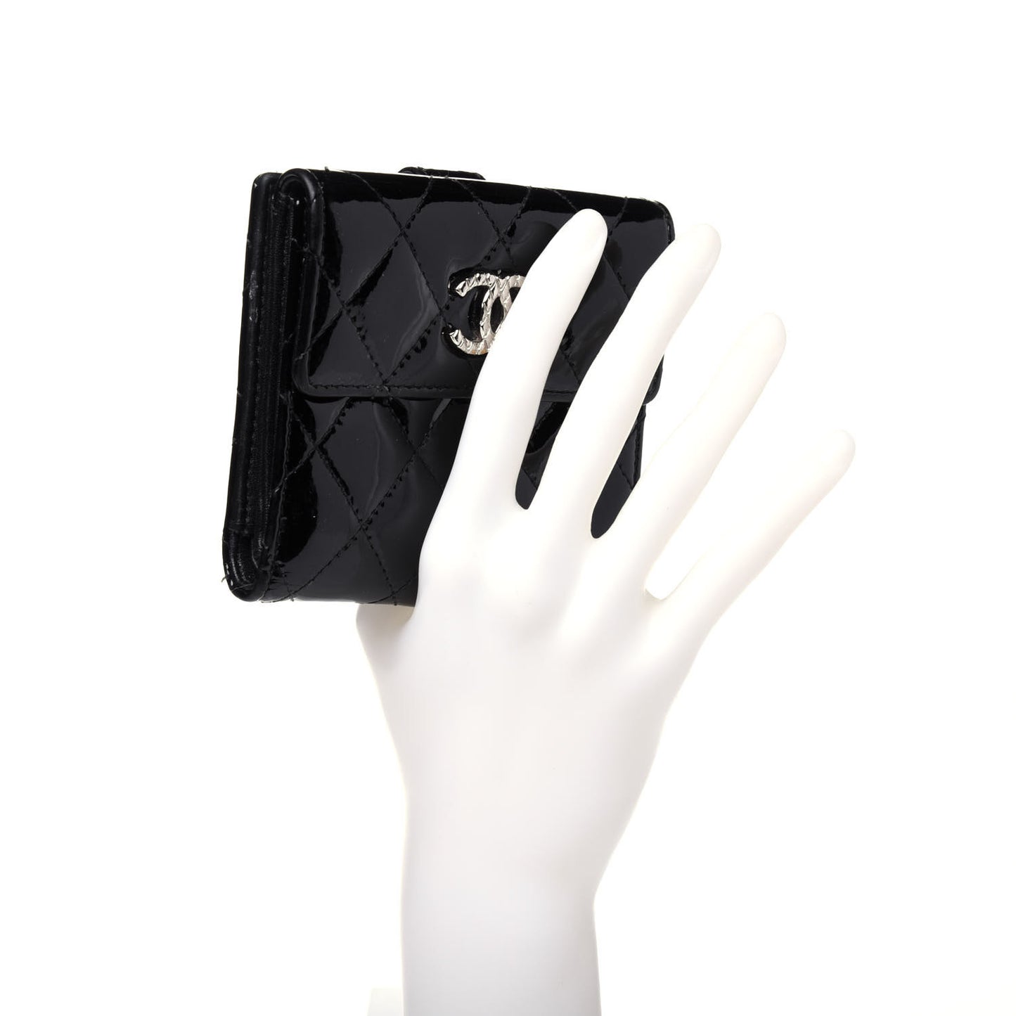 Patent Quilted Brilliant French Flap Wallet Black