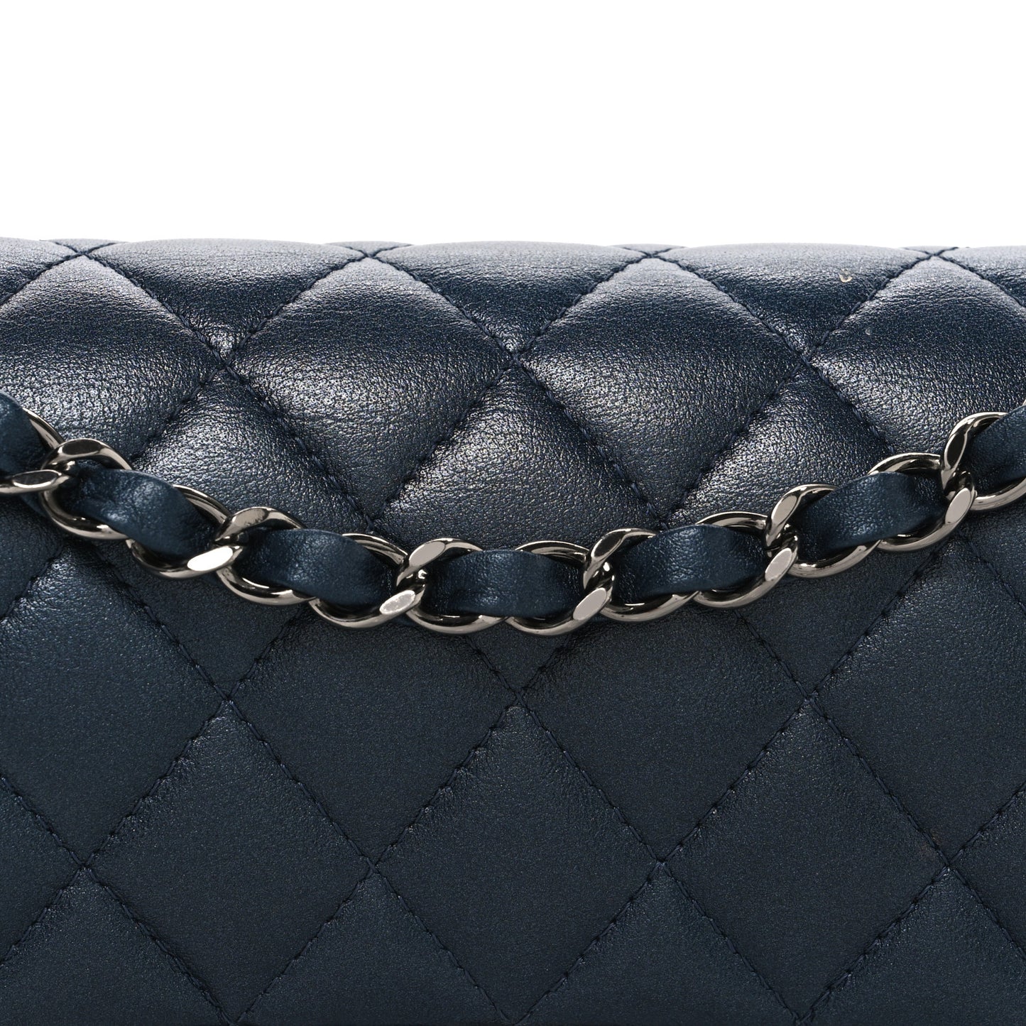 Iridescent Lambskin Quilted Small Double Flap Dark Blue