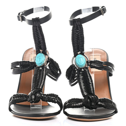 Valentino Garavani Calfskin Embellished Woven Sandals 38.5 Black Turquoise 2 of 10