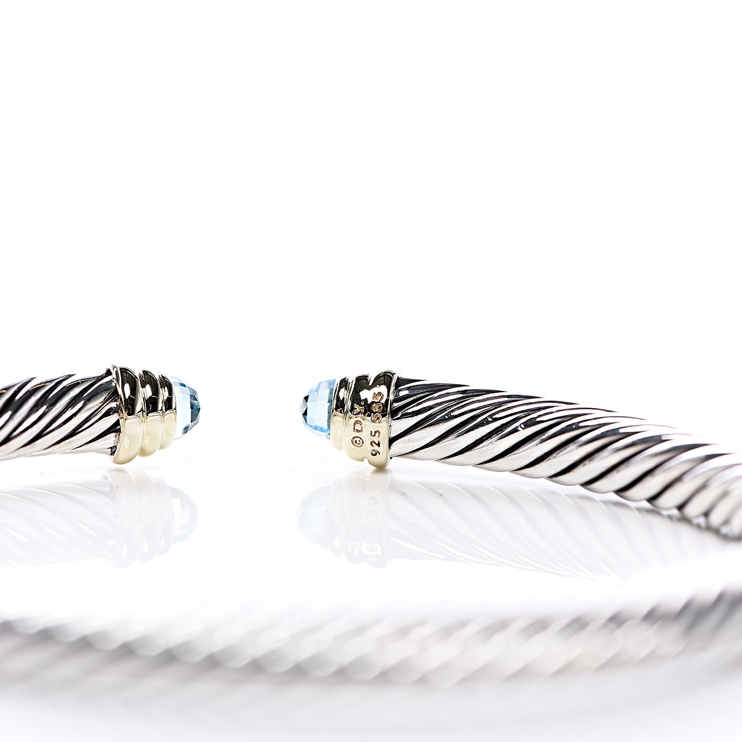 Sterling Silver 14K Yellow Gold Blue Topaz 5mm Cable Classics Petite Color Bracelet