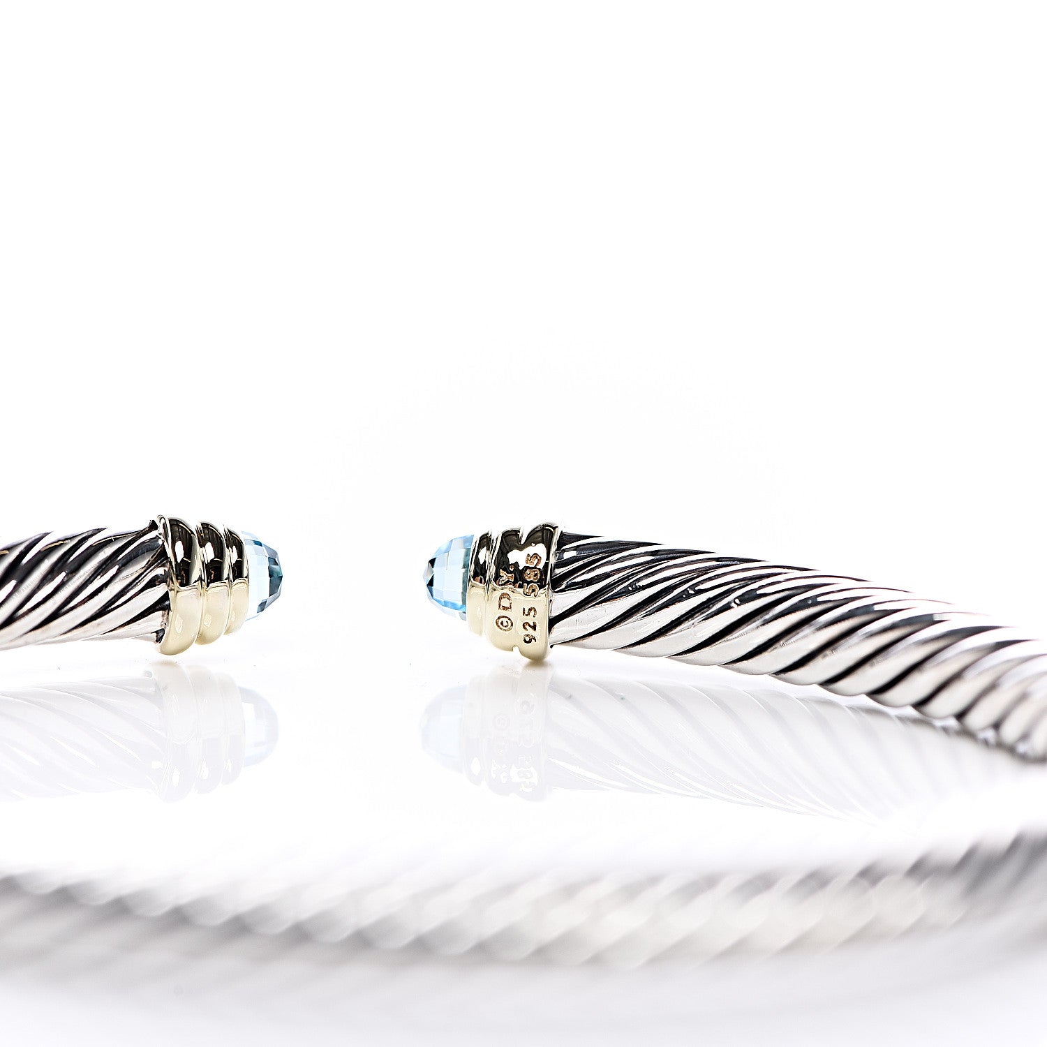 David Yurman Sterling Silver 14K Yellow Gold Blue Topaz 5mm Cable Classics Petite Color Bracelet 4 of 4