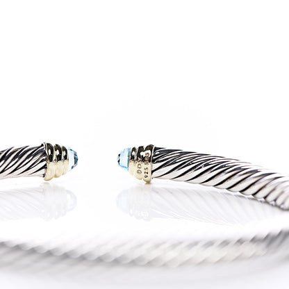 David Yurman Sterling Silver 14K Yellow Gold Blue Topaz 5mm Cable Classics Petite Color Bracelet 4 of 4