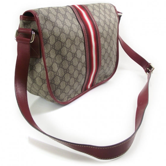 Gucci GG Plus Monogram Medium Double Buckle Flap Messenger Bag Beige Red 3 of 11