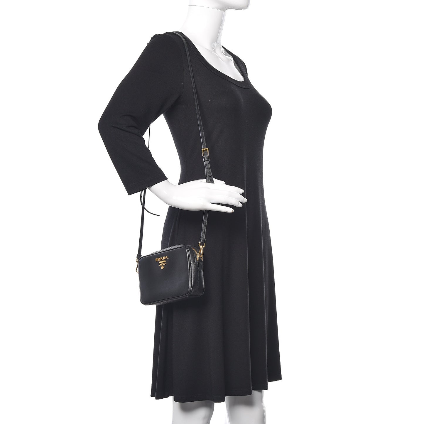 Saffiano Lux Small Camera Crossbody Bag Black
