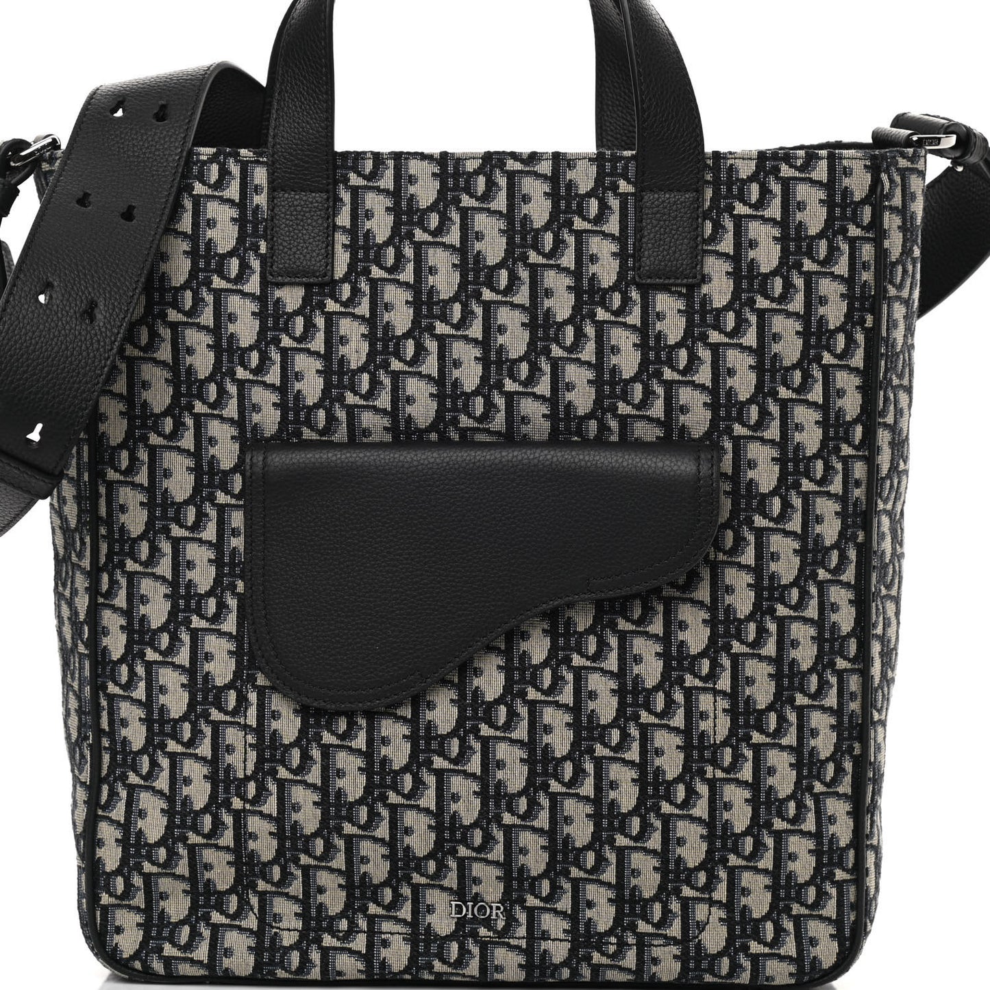 Oblique Saddle Tote Beige Black