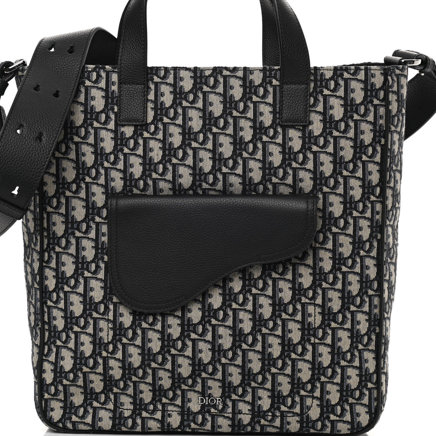 Christian Dior Oblique Saddle Tote Beige Black 9 of 11