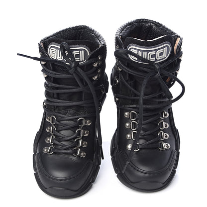 Gucci X SEGA Calfskin Suede Technical Canvas Womens Flashtrek High-Top Sneakers 36.5 Black 5 of 10