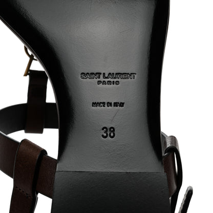 Saint Laurent Calfskin Cassandra Monogram Sandals 38 Brown 8 of 8