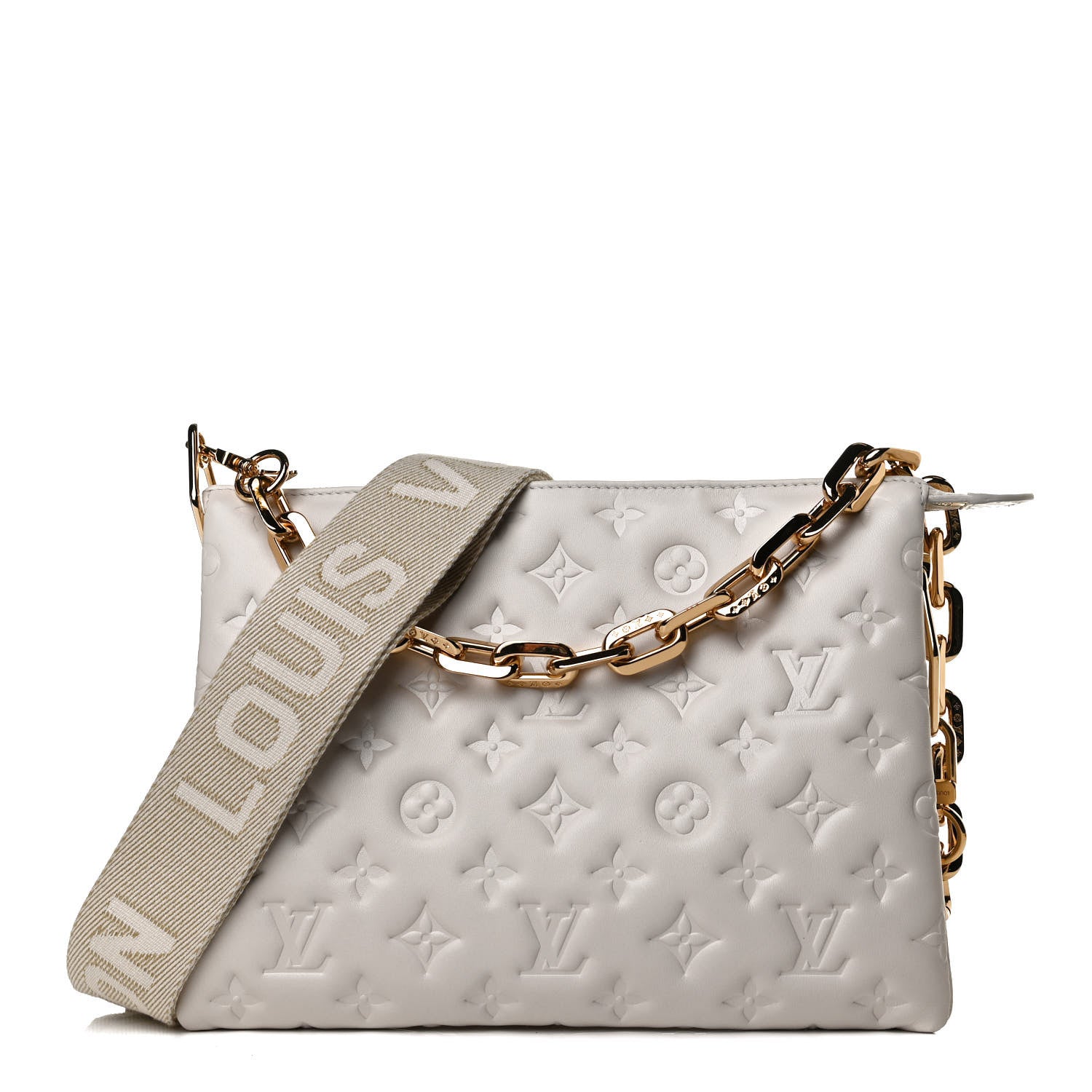 Louis Vuitton Lambskin Embossed Monogram Coussin PM Beige Cream 1 of 11