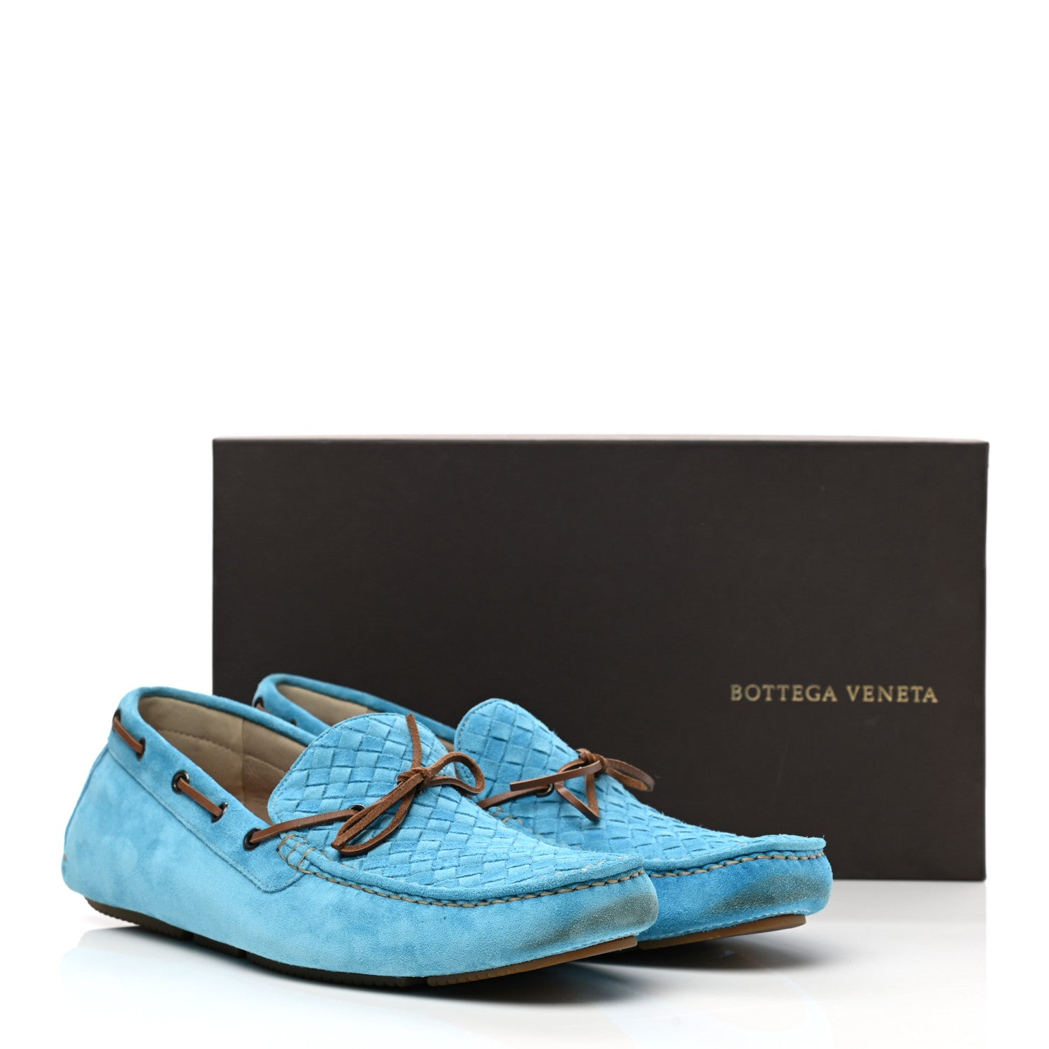 Bottega Veneta Suede Intrecciato Wave Driver Moccasin Loafers 44 Light Blue 9 of 9
