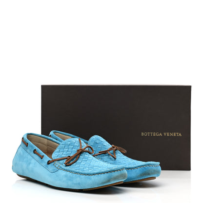 Bottega Veneta Suede Intrecciato Wave Driver Moccasin Loafers 44 Light Blue 9 of 9