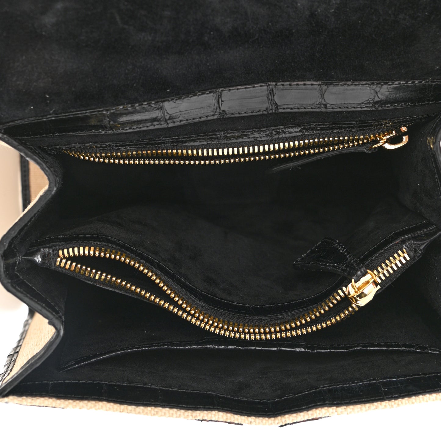 Crocodile Raffia Mini Lily Top Handle Bag Black