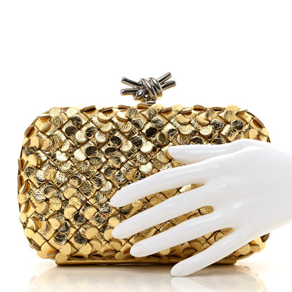 Bottega Veneta Metallic Lambskin Intrecciato Minaudiere Knot Clutch Gold 2 of 6