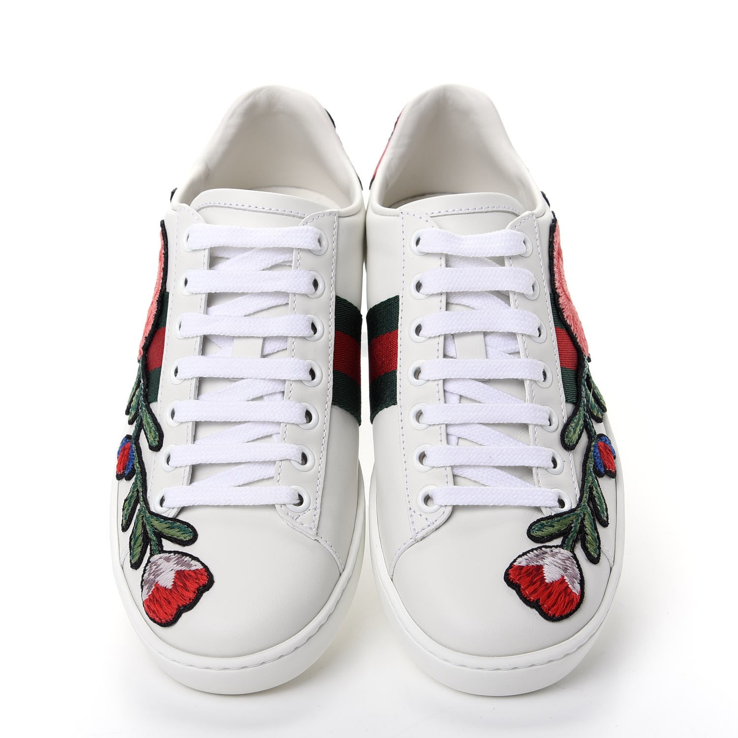 Gucci Calfskin Web Floral Embroidered Womens Ace Sneakers 35 White 5 of 10