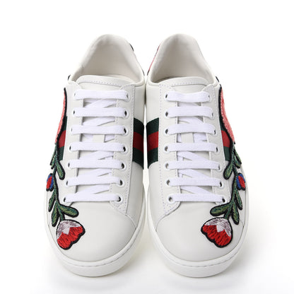 Gucci Calfskin Web Floral Embroidered Womens Ace Sneakers 35 White 5 of 10