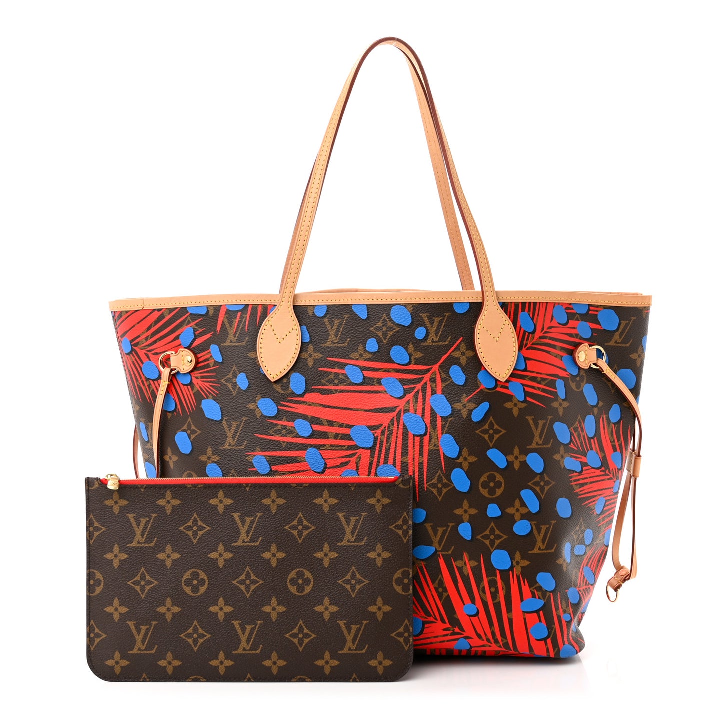 Monogram Jungle Dots Neo Neverfull MM Coquelicot Denim