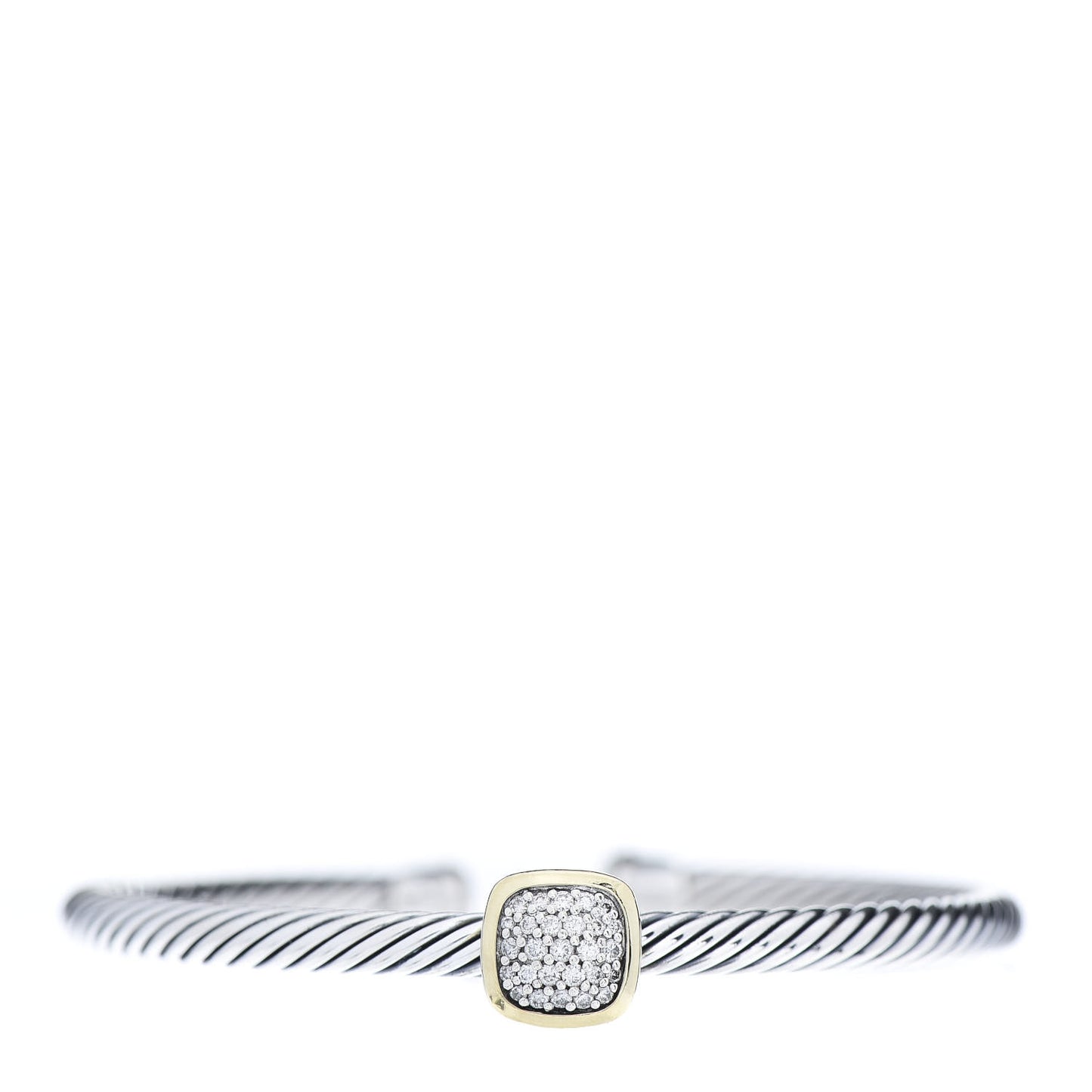 Sterling Silver 18K Yellow Gold Diamond 4mm Noblesse Cable Bracelet