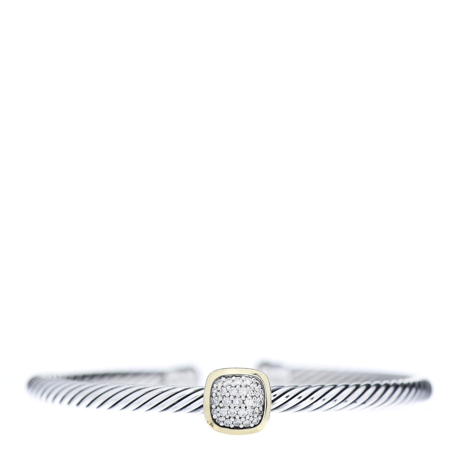 David Yurman Sterling Silver 18K Yellow Gold Diamond 4mm Noblesse Cable Bracelet 1 of 5